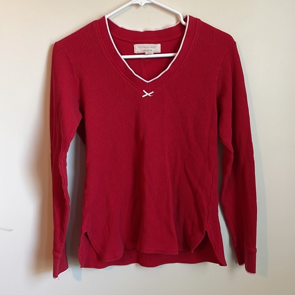 Victoria’s Secret Underware Red with White Accents/Bow Thermal Long Sleeve Small - Picture 1 of 6